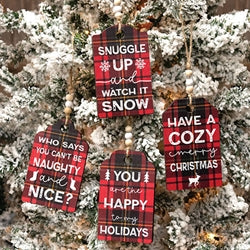Cozy Merry Christmas Plaid Gift Tag Ornament - 4 Asstd.