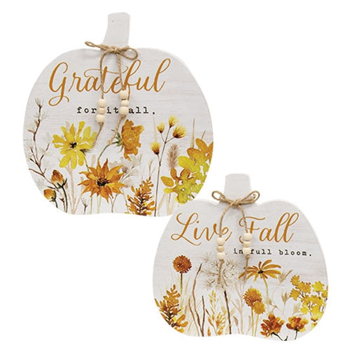 Golden Fall Wildflower Wooden Pumpkin Sitter - 2 Asstd.