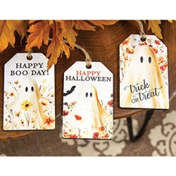 Golden Floral Wildflower Ghost Wooden Tag - 3 Asstd.