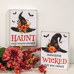 Wicked Haunt Floral Witch Hat Box Sign - 2 Asstd.