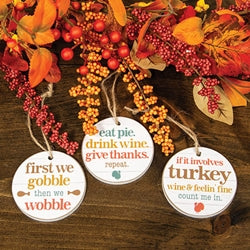 Gobble Wobble Wooden Wine Tag - 3 Asstd.