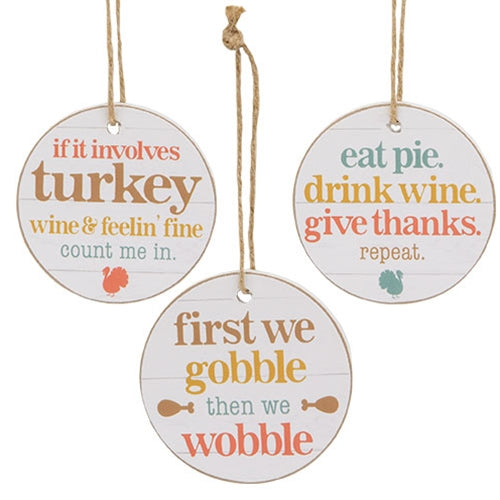 Gobble Wobble Wooden Wine Tag - 3 Asstd.