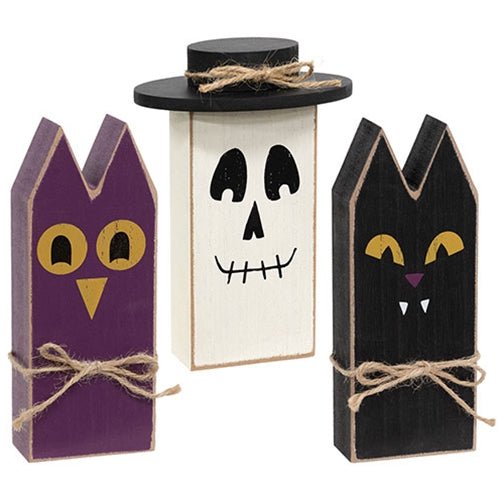 3/Set - Wooden Primitive Halloween Friend Block Sitters
