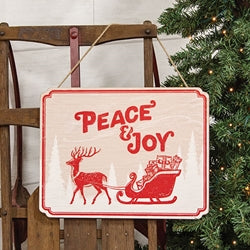 Peace & Joy Reindeer & Sleigh Wooden Sign
