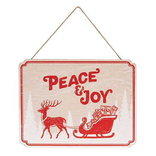 Peace & Joy Reindeer & Sleigh Wooden Sign