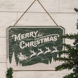 Snowy Santa & Sleigh Merry Christmas Sign