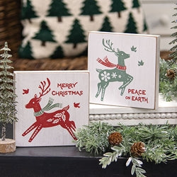 Yuletide Peace Reindeer Square Block Sign - 2 Asstd.