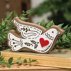 Laser Cut Holly Heart Dove Sitter