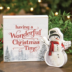 2/Set - Wonderful Christmas Time Box Sign & Snowman Sitter