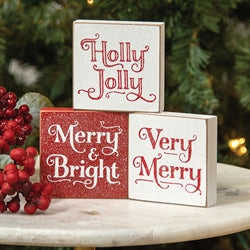 Frosted Very Merry 3" Square Block - 3 Asstd.