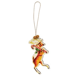 4/Set - Retro Look Wooden Puppy Kitten & Reindeer Ornaments
