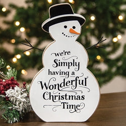 Wonderful Christmas Time Wooden Snowman Sitter - 10"H