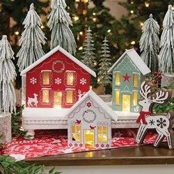 3/Set - Wooden Yuletide Folklore Houses