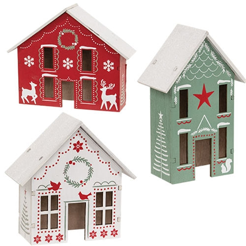 3/Set - Wooden Yuletide Folklore Houses