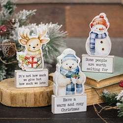 2/Set - Cozy Woodland Friend Wooden Sitter & Block - 3 Asstd.