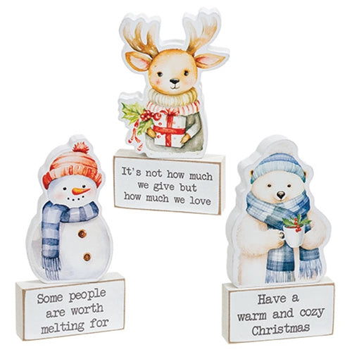 2/Set - Cozy Woodland Friend Wooden Sitter & Block - 3 Asstd.