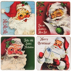 5/Set - Vintage Santa Coasters & Holder