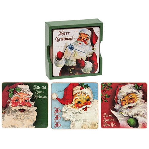 5/Set - Vintage Santa Coasters & Holder