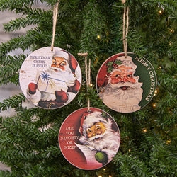 Vintage Santa Cheer Round Ornament - 3 Asstd.