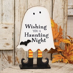 Wishing You a Haunting Night Wooden Ghost on Base - 10.5"H