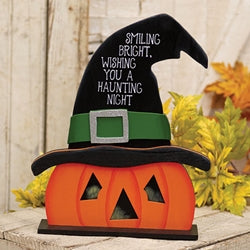 Haunting Night Wooden Witch Jack on Base - 12"H