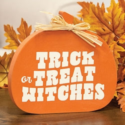 Fall Sweet Fall/Trick Or Treat 2-Sided Wooden Pumpkin Sitter