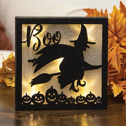 Black Sparkle Boo Witch Lighted Box Sign
