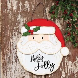 Holly Jolly Wooden Santa Hanger - 14"H