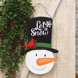 Let It Snow Wooden Top Hat Snowman Hanger - 14.5"H
