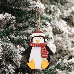Layered Wood Penguin in Hat & Scarf Ornament
