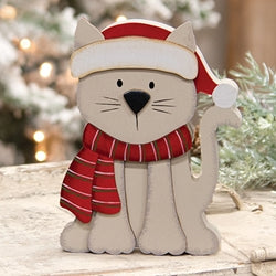 Kitten in Santa Hat & Scarf Chunky Wood Sitter