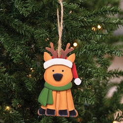 Layered Wood Reindeer in Santa Hat Ornament