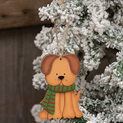 Layered Wood Puppy in Scarf Ornament