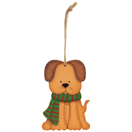 Layered Wood Puppy in Scarf Ornament
