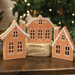 Wooden Frosted Gingerbread House Sitter - 3 Asstd.