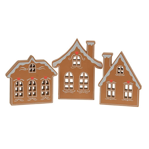 Wooden Frosted Gingerbread House Sitter - 3 Asstd.