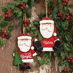 Believe & Bright Santa & Tree Wooden Ornament - 2 Asstd.