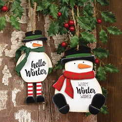 Warm Winter Wooden Snowman Ornament - 2 Asstd.