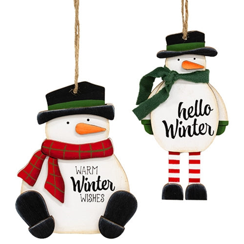 Warm Winter Wooden Snowman Ornament - 2 Asstd.
