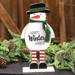 Warm Winter Wishes Wooden Snowman w/Scarf on Base - 10.25"H
