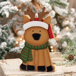 Santa Hat Reindeer Chunky Wooden Sitter