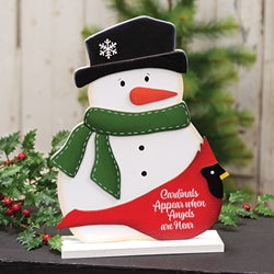 Cardinals Appear Wooden Snowman on Base - 10.5"H