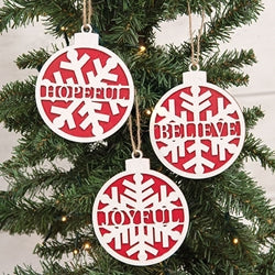 Wooden Sparkle Snowflake Winter Word Bulb Ornament - 3 Asstd.