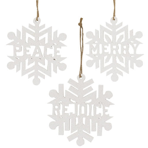 Sparkle Snowflake Word Ornament - 3 Asstd.