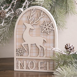 Noel Deer & Snowflakes White Glittered Arch Sitter