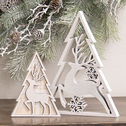 2/Set - White Glitter Deer & Christmas Tree Sitters