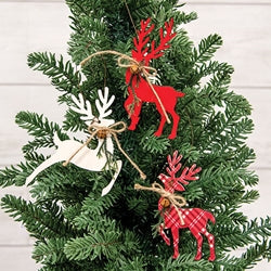 Woodland Pine & Bell Deer Ornament - 3 Asstd.