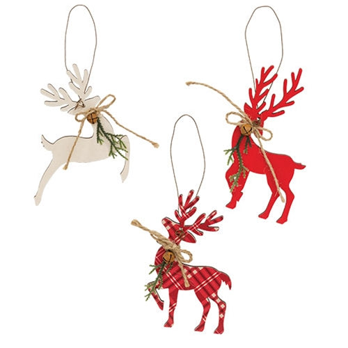 Woodland Pine & Bell Deer Ornament - 3 Asstd.