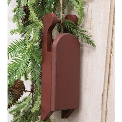 Distressed Wooden Red Sled w/Pine - 9"
