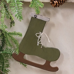 Primitive Wooden Green Ice Skate Ornament